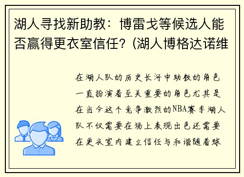 湖人寻找新助教：博雷戈等候选人能否赢得更衣室信任？(湖人博格达诺维奇)