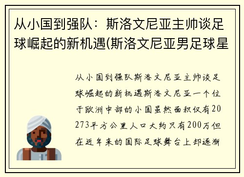 从小国到强队：斯洛文尼亚主帅谈足球崛起的新机遇(斯洛文尼亚男足球星)